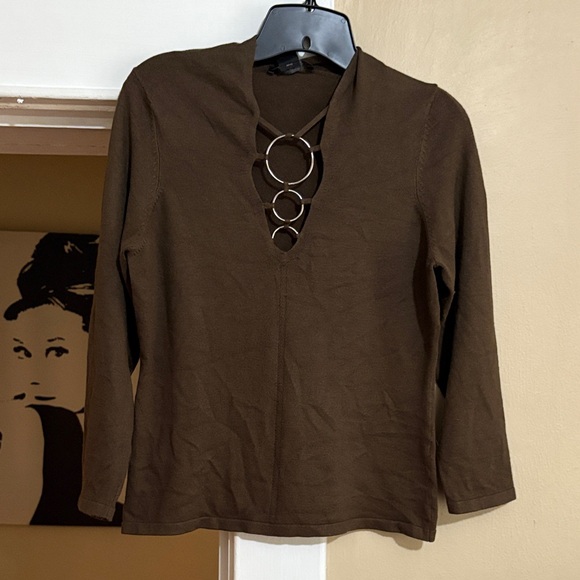 The Limited Tops - The Limited Brown Top with Ring Accents